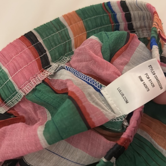 Lulus Striped Sheer Wide Leg Beachy Coastal Pants Pink Green Size Small - Picture 13 of 13